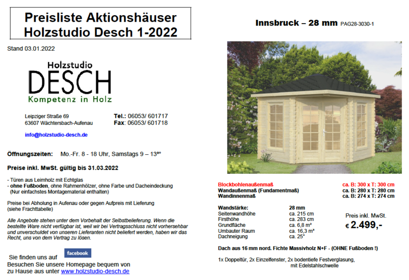Holzstudio Desch - Preisliste Aktionshäuser 2022